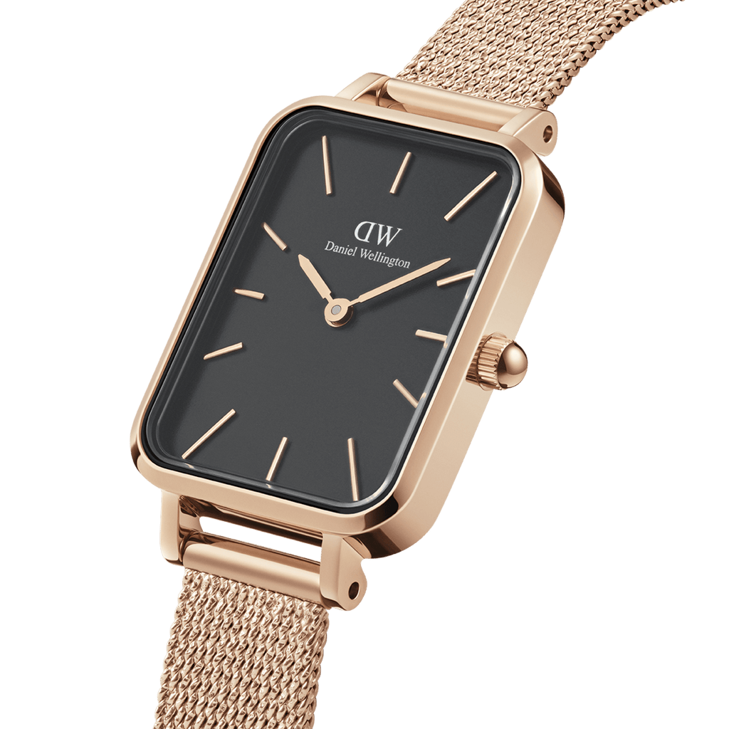 DW Quadro Pressed Melrose Black Rose Gold Watch