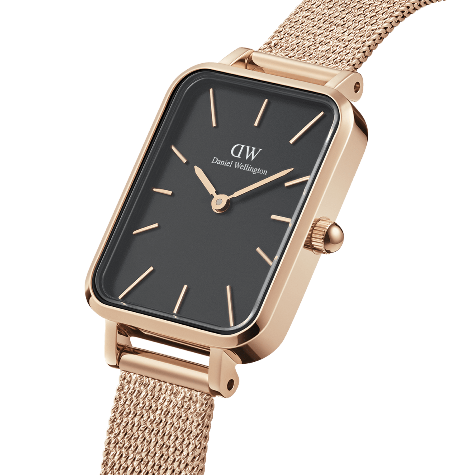 DW Quadro Pressed Melrose Black Rose Gold Watch