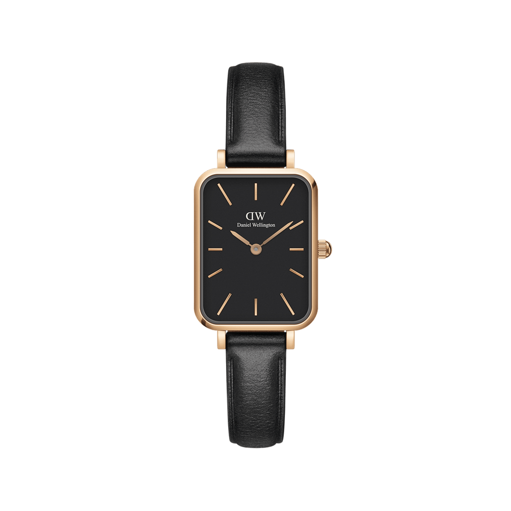 DW Quadro Pressed Sheffield Black Rose Gold Watch