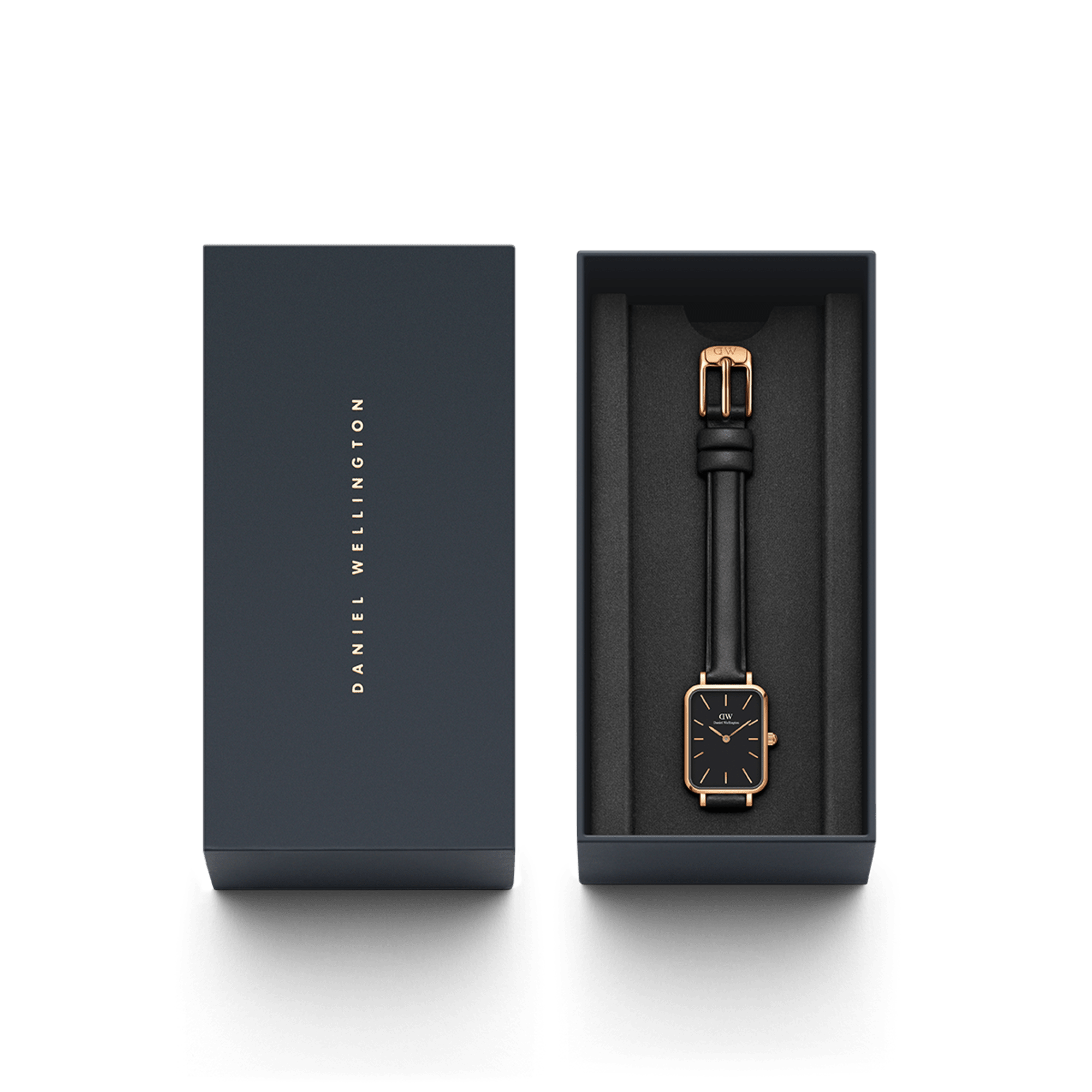 DW Quadro Pressed Sheffield Black Rose Gold Watch