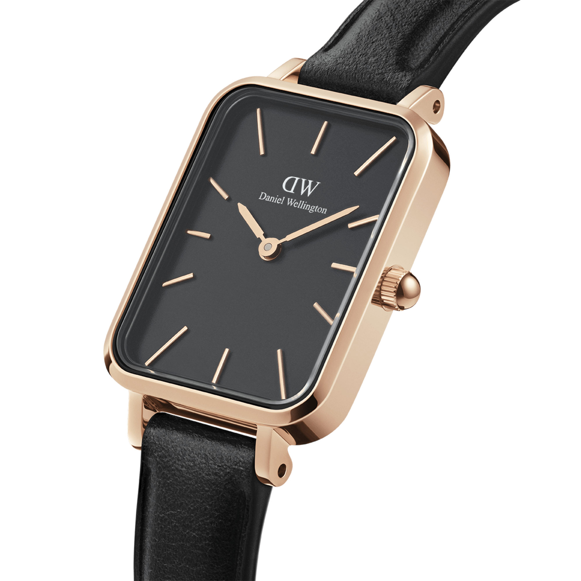 DW Quadro Pressed Sheffield Black Rose Gold Watch