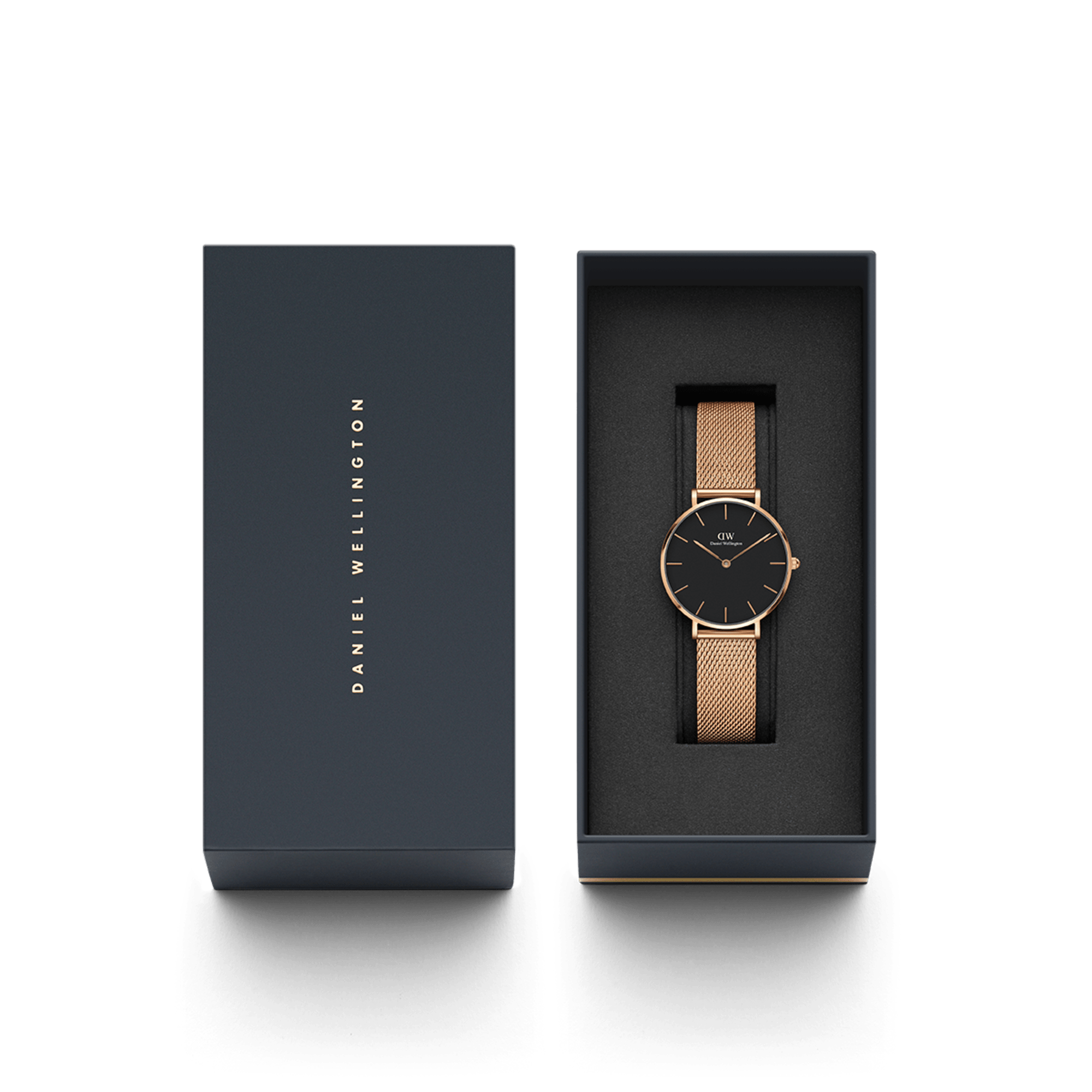 DW Petite Melrose Black Rose Gold Watch