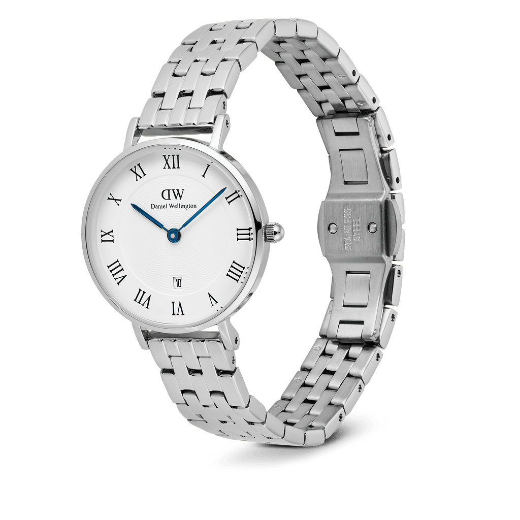 DW Petite Roman Numerals Date 5-link Silver Watch