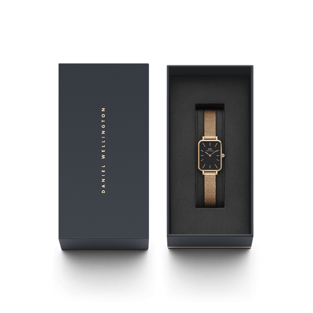 DW Quadro Pressed Melrose Black Rose Gold Watch