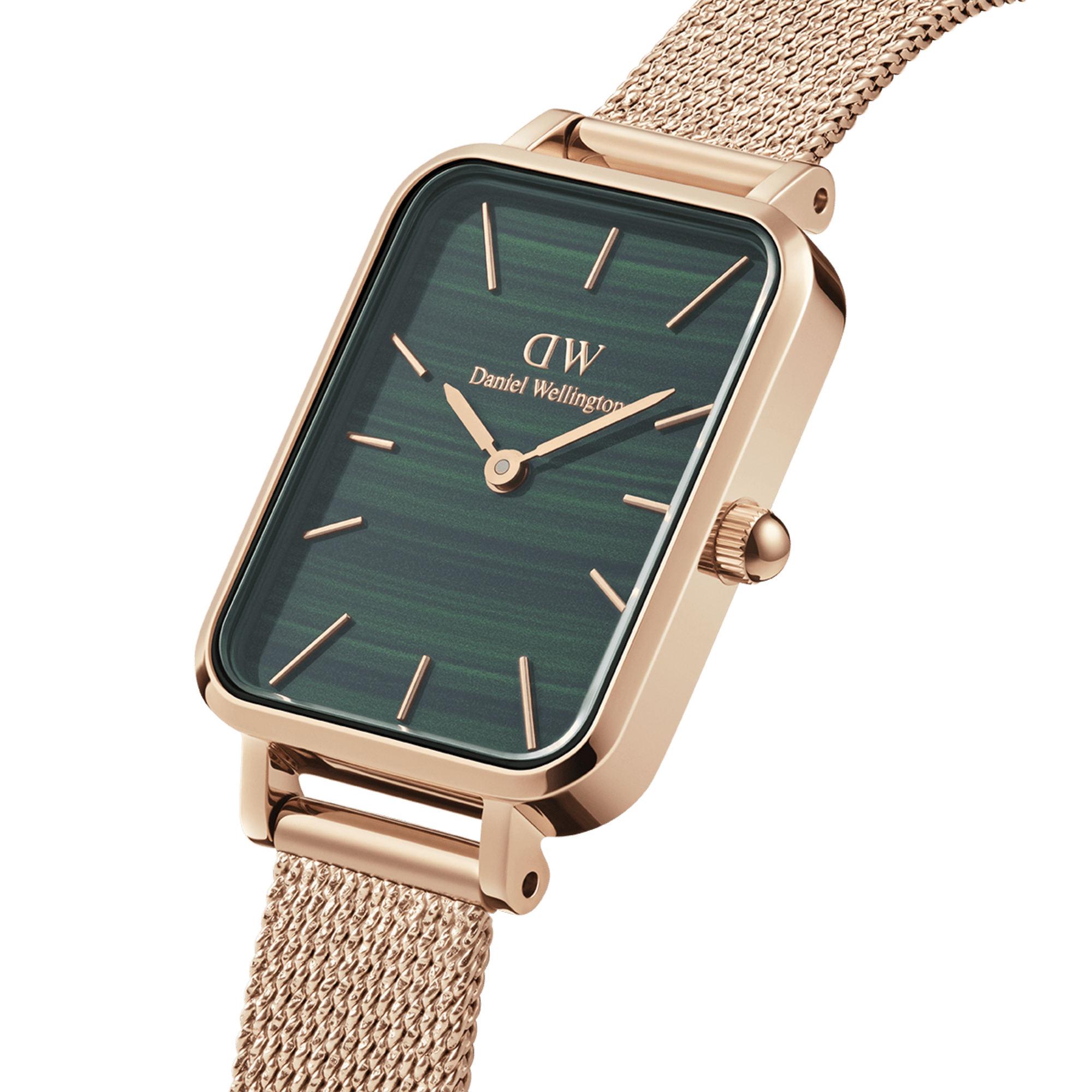 DW Quadro Pressed Melrose Green Rose Gold Watch