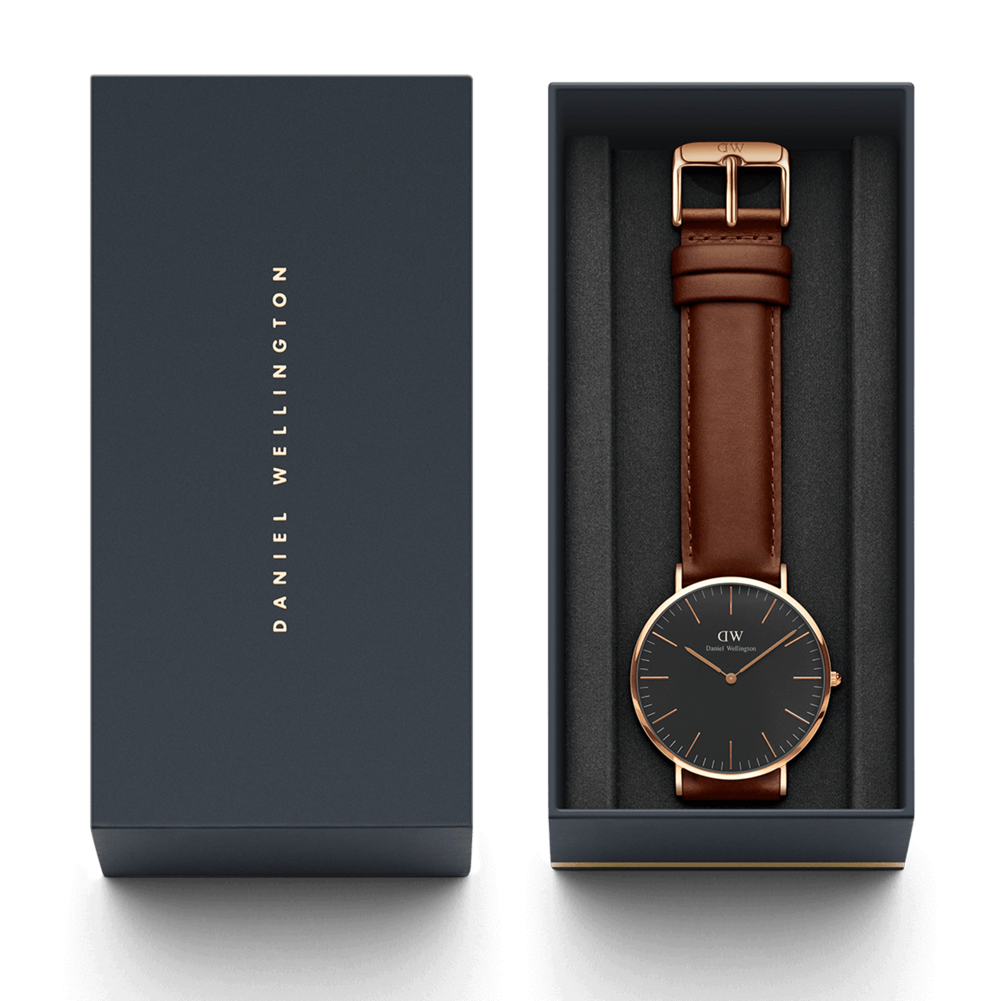 DW Classic St Mawes Black Rose Gold Watch