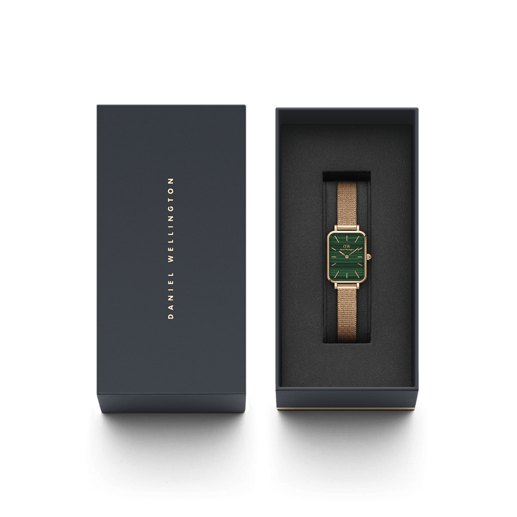 DW Quadro Pressed Melrose Green Rose Gold Watch