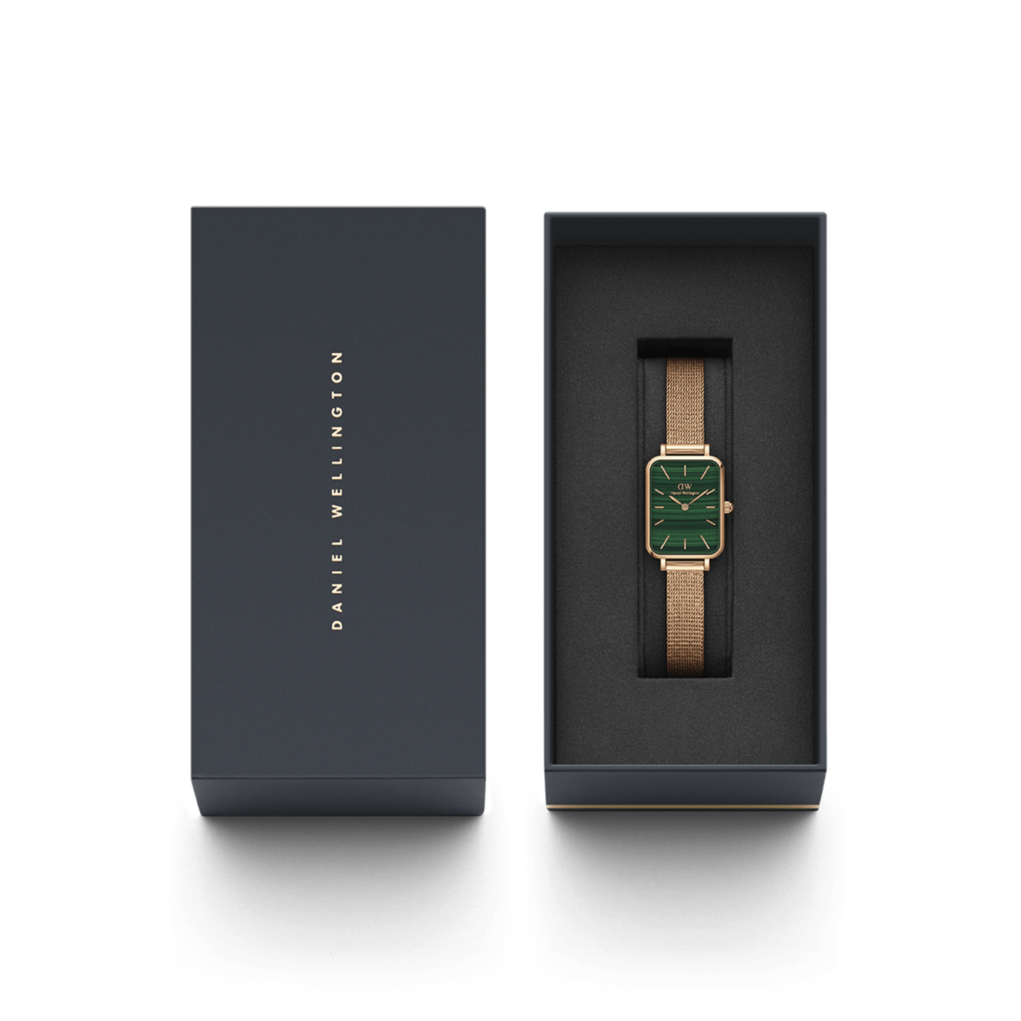 DW Quadro Pressed Melrose Green Rose Gold Watch
