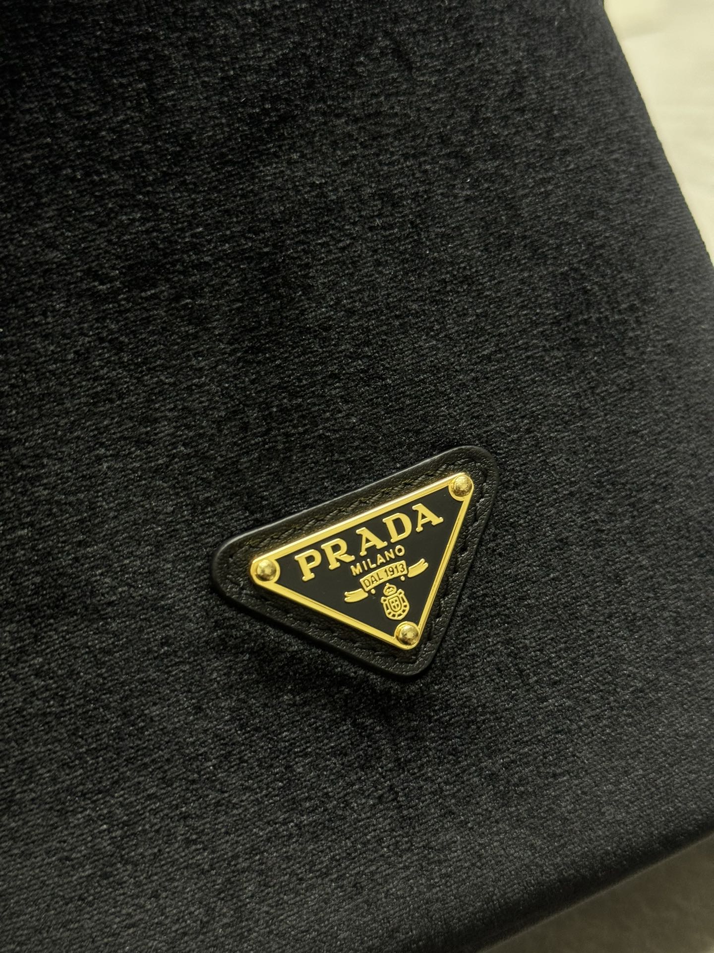 PRADA 25S BUCKET BAG 19 IN BLACK VELVET GOLD HARDWRE
