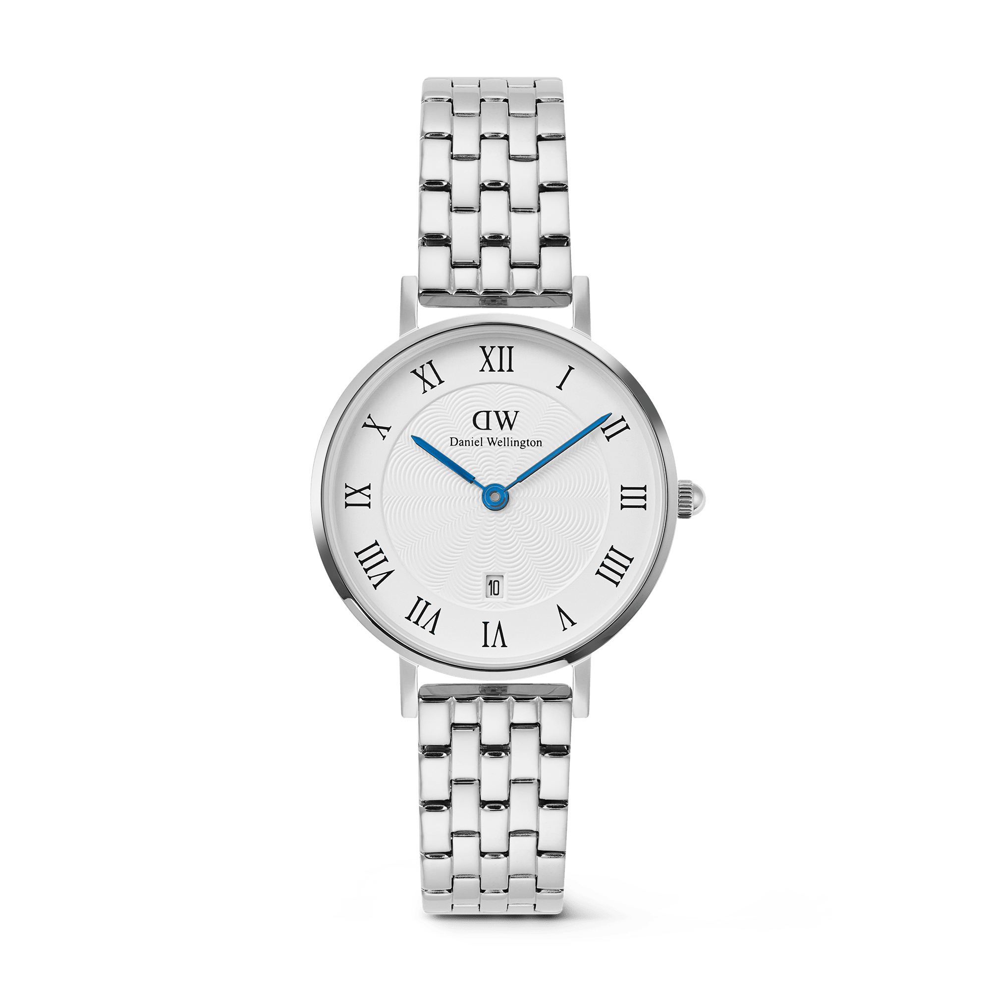 DW Petite Roman Numerals Date 5-link Silver Watch