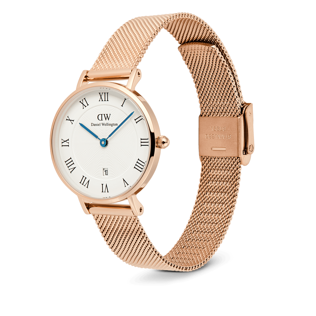 DW Petite Roman Numerals Date Rose Gold Watch