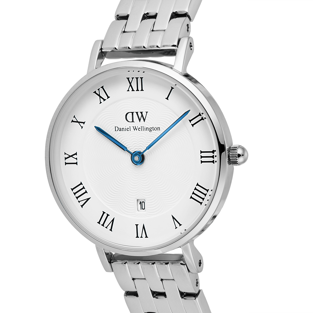 DW Petite Roman Numerals Date 5-link Silver Watch