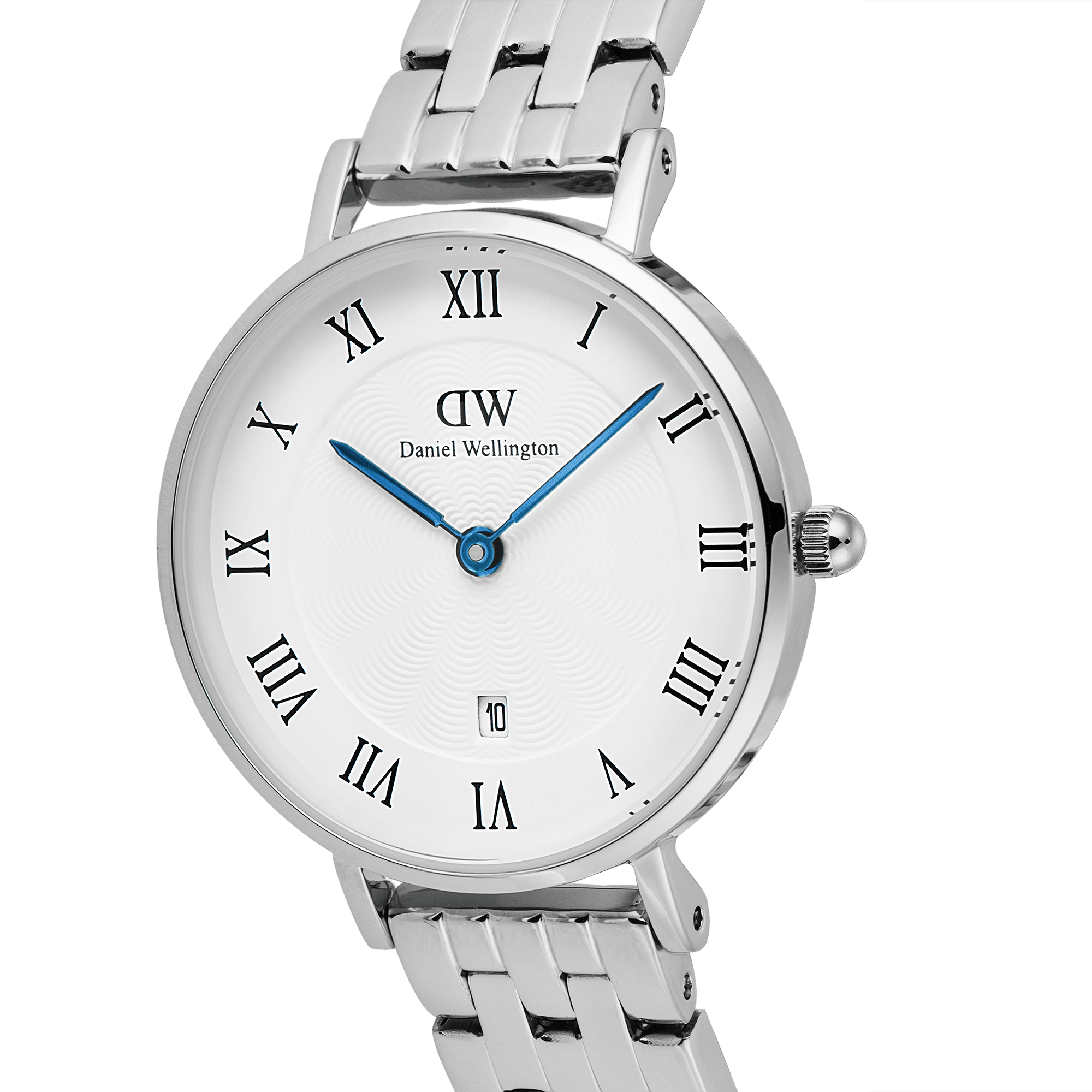DW Petite Roman Numerals Date 5-link Silver Watch