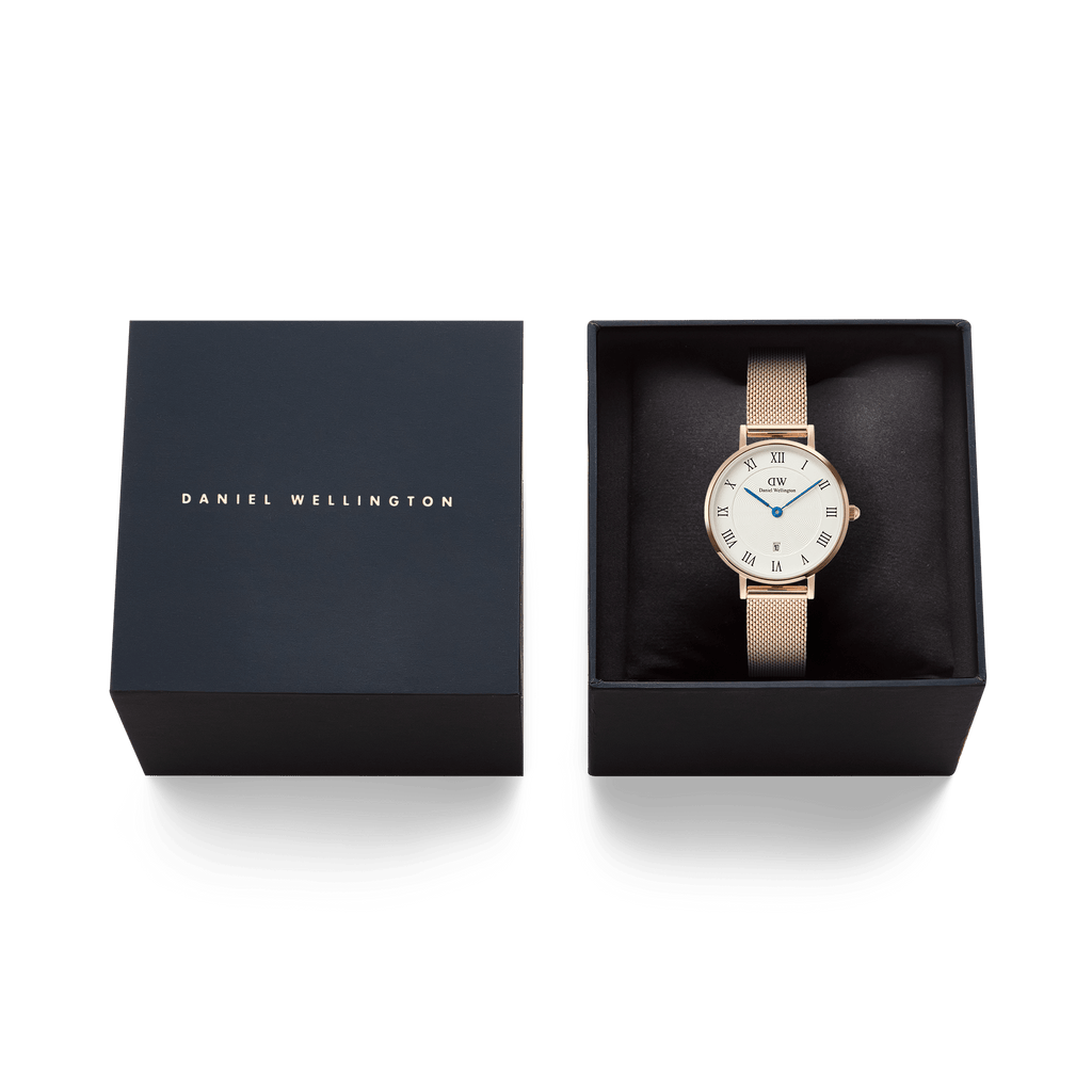 DW Petite Roman Numerals Date Rose Gold Watch