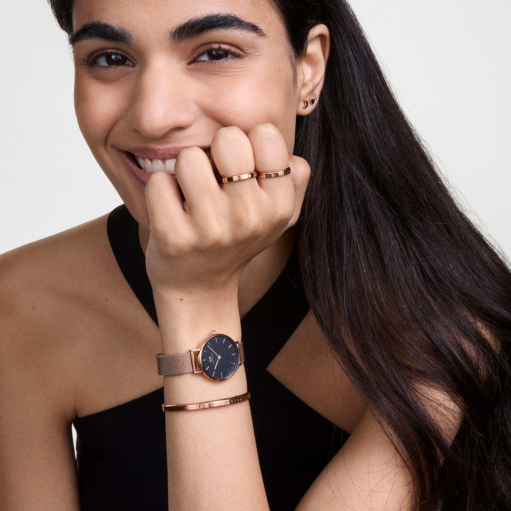 DW Petite Melrose Black Rose Gold Watch