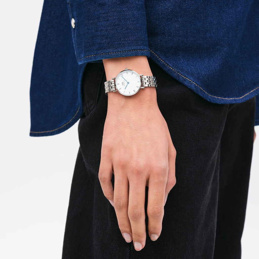DW Petite Roman Numerals 5-Link Silver Watch