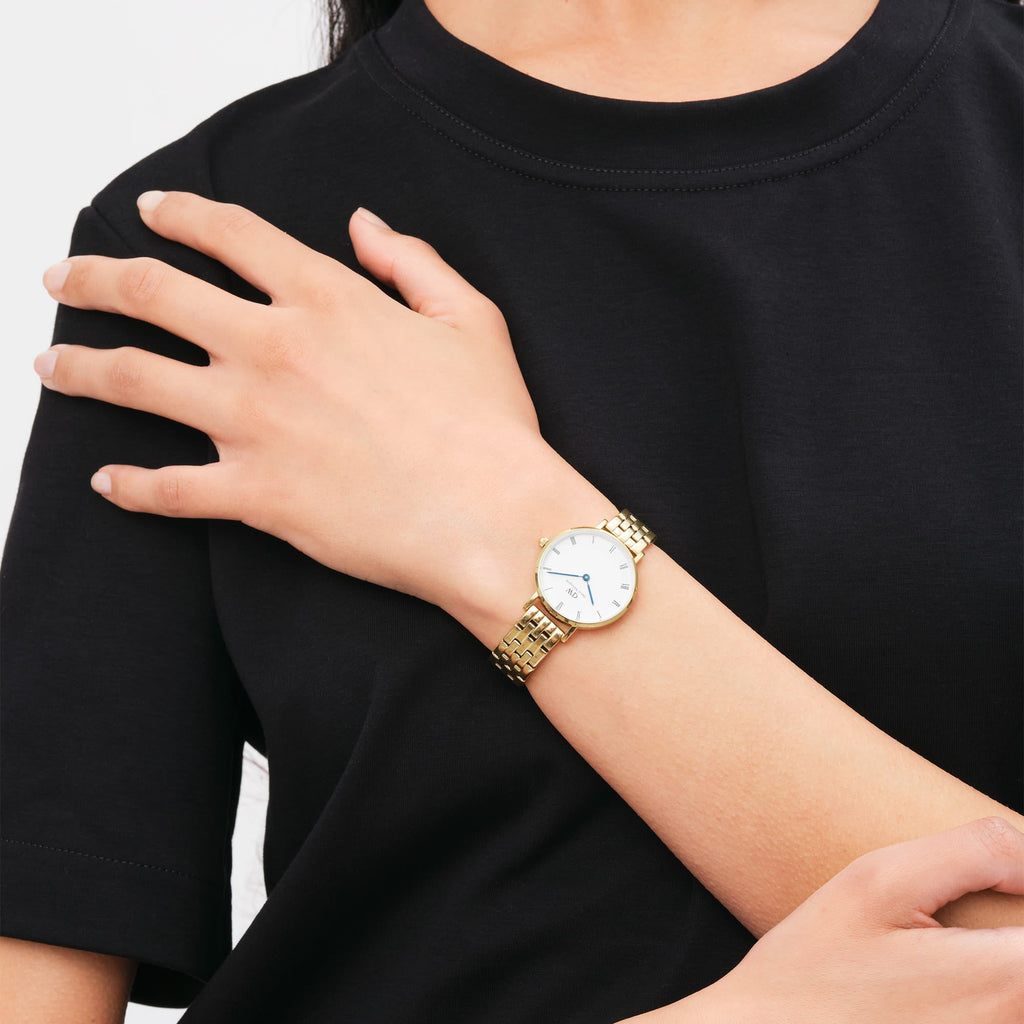 DW Petite Roman Numerals 5-Link Gold Watch
